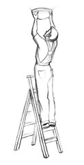Pencil drawing. The master attaches the lamp