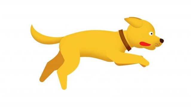 Cartoon dog runs quickly with its tongue hanging out. A funny dog runs - looped animation with an alpha channel.