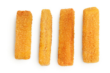 Fish finger or stick isolated on white background with full depth of field. Top view. Flat lay.
