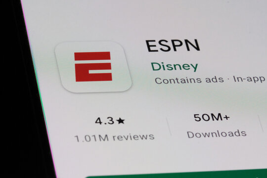 Shanghai,China-Nov.30th 2023: ESPN sports channel app icon and brand logo sign