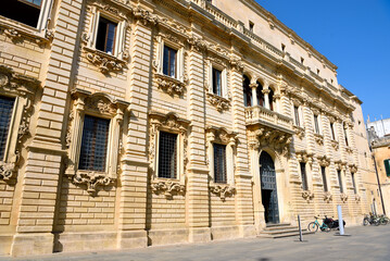 Fototapeta na wymiar Palazzo del seminario is a palace located in Piazza del Duomo, in the historic center of Lecce, built between 1694 and 1709 in Baroque style Lecce Italy