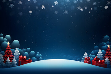 Festlicher Wintertraum - Illustration einer winterlichen Landschaft mit Weihnachtsb&auml;umen, Geschenken und festlichem Schmuck