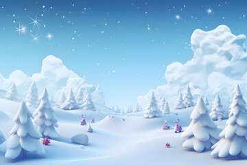 Fototapeta na wymiar Winterliche Märchenstimmung - Illustration einer verschneiten Naturidylle im zauberhaften Winter