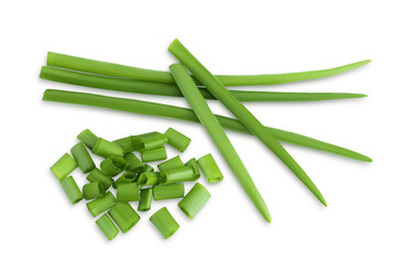 Naklejka premium Green onion isolated on the white background. Top view. Flat lay.