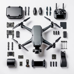 Imagen realista del rediseño de un dron tipo mavic en una vista explosiva y componentes detallados
Re-diseño 5