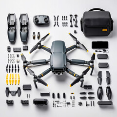 Imagen realista del rediseño de un dron tipo mavic en una vista explosiva y componentes detallados
Re-diseño 3