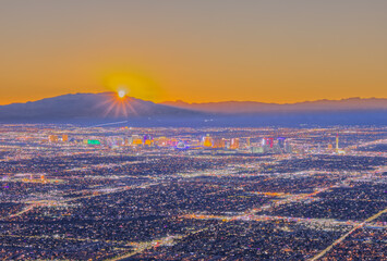 Las Vegas Valley During Sunset with Starburst from Setting Sun