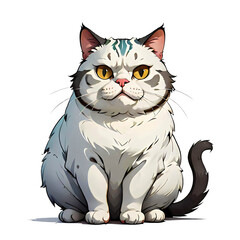 Obraz premium Majestic White Cat - Isolated Digital Artwork. A striking digital portrait of a majestic white cat, perfect for pet-themed projects, animal character designs, and merchandise.