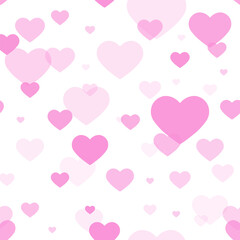 Seamless geometric pattern of pink hearts of different transparency for textures, textiles and simple backgrounds