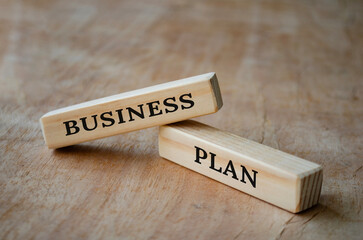 Business plan text on wooden blocks. Business concept