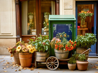 Vintage charming storefront with wood carpentry and an elegant retro feel,