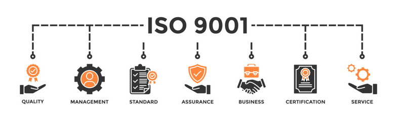 Fototapeta na wymiar ISO 9001 banner web icon vector illustration concept with icon of quality, management, standard, assurance, business, certification and service
