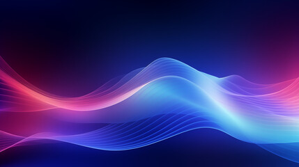 Blue and pink wave like pattern on dark background. Abstract and futuristic digital image with neon lines and curves to create a gradient of colors. Suitable for the background of a wallpaper - obrazy, fototapety, plakaty