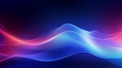Poster Blue and pink wave like pattern on dark background. Abstract and futuristic digital image with neon lines and curves to create a gradient of colors. Suitable for the background of a wallpaper © Domingo