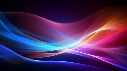 Fototapeta premium Colorful waves on dark background. Bright and vibrant gradient design of blue, pink, orange, purple, red, and yellow neon. Smooth and fluid motion of curves and lines