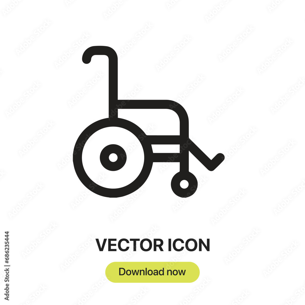 Poster Wheelchair icon vector. Linear-style sign for mobile concept and web design. Wheelchair symbol illustration. Pixel vector graphics - Vector.