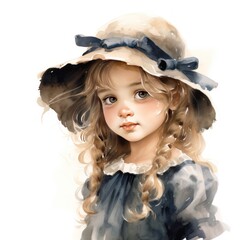 Victorian Vintage Little Girl in Victorian Elegance Watercolor Clipart