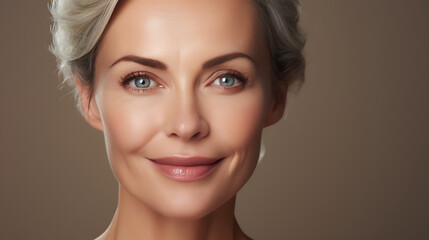 Portrait of beautiful middle-aged woman with healthy skin and makeup