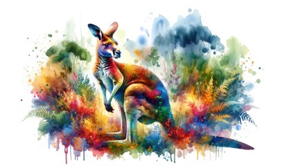 Watercolor Kangaroo in Natural Habitat