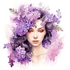 Lilac Flower Lady in Nature's Palette Watercolor Clipart