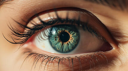 Naklejka premium Close up detail beautiful female eye macro, fashion naturel makeup.