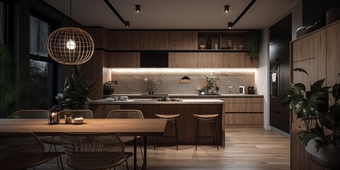 Cozy kitchen interior in modern house.