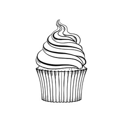 Classical cupcake with cream. Vector illustration. Grapgic style. hand drawn in a simple minimalist style. Can be used for kitchen, notes, cookbook, textile.