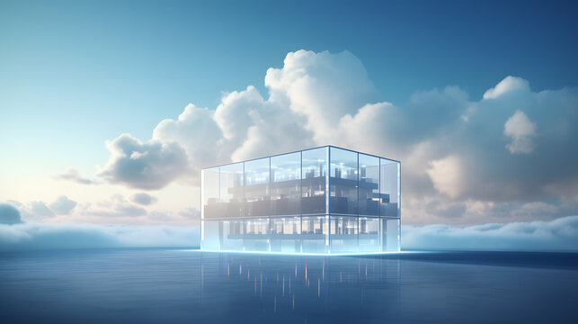 An ethereal cloud data center floating in the sky, symbolizing remote cloud storage solutions. © Finsch