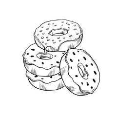 Set of donut with glaze. Vector illustration. Grapgic style. hand drawn in a simple minimalist style. Can be used for kitchen, notes, cookbook, textile. Will look good on your product print.