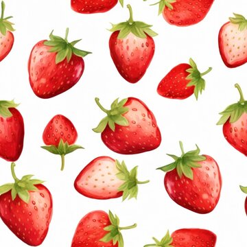 Watercolor cute strawberry seamless pattern background