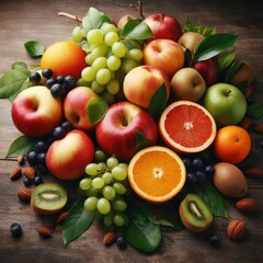Naklejka na ściany i meble fruits on a wooden table