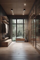 Stylish loft style wardrobe interior in modern house.