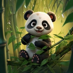 Heart Melting Baby Panda Climbing Bamboo Tree Cute Endearing Style T Shirt Design Vector