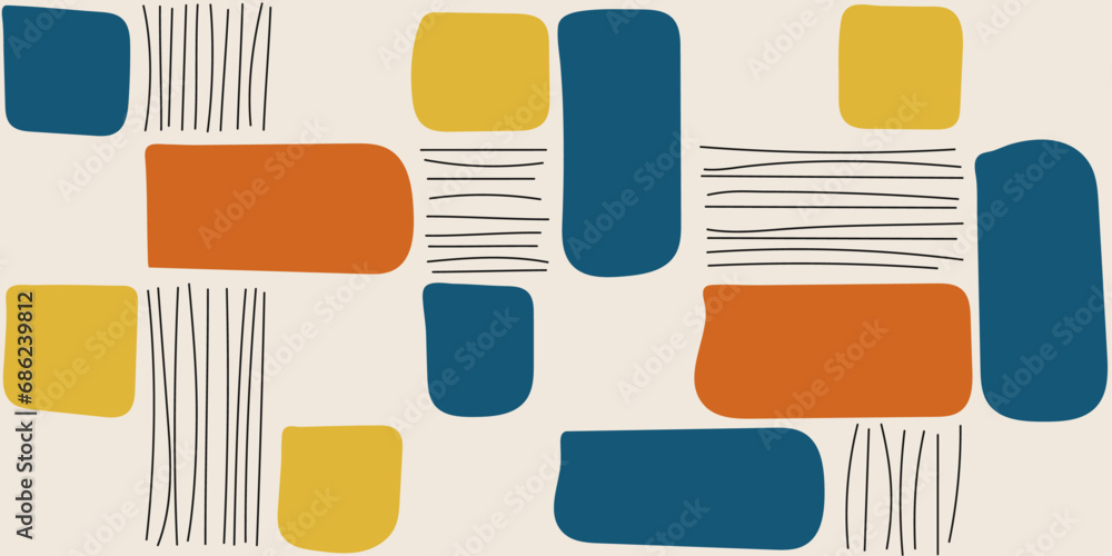 Aufkleber Hand drawn lines and rectangle shapes. Geometric and abstract pattern. For stylish designs and seamless surfaces.