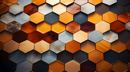 Colorful Hexagon Mosaic: Adjacent Pattern Background, Hand Edited Generative AI