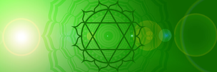 Background of the heart chakra, a sign of a spiritual energy center in the human body      - 686239899