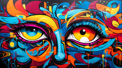 Eyes graffiti background design in abstract color design 