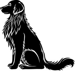 Stylized fluffy dog silhouette style. Tattoo, design and decor element. Highly detailed and accurate lines for print or engraving