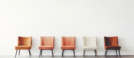 Living room interior with vintage chair in front of a white wall minimal design Copy space available Selective focus - Powered by Adobe