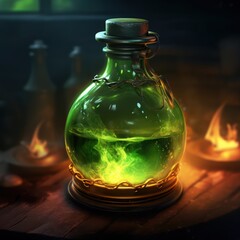 Close Up of Medieval Healing Potion with Magic Glow
