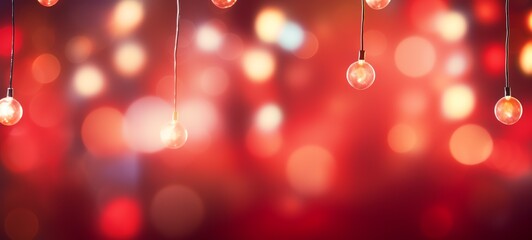Christmas holiday and New Year decoration and illumination concept. Garland bokeh lights over red background.