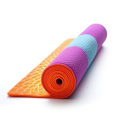 Vibrant Yoga Mat Laid Out and Ready Inviting For a Calming Practice Isolated Against a Pure White Background