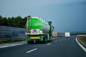 Petrol Fuel LPG Cargo Truck Driving On Highway Hauling Oil Products. Fuel Delivery Transportation...