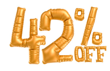 42 Off Number Gold 3D Render