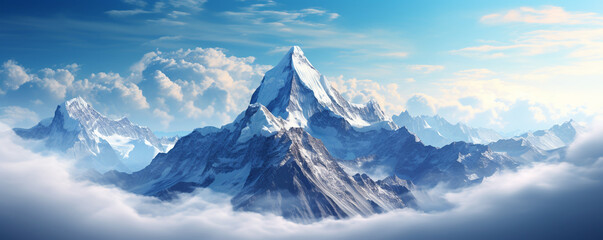 snow-capped mountain peak rising above the clouds. ai generative - obrazy, fototapety, plakaty