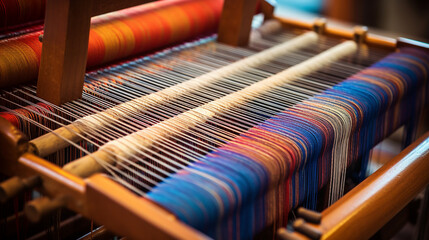 fabric being woven on loom. ai generative