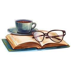 Naklejka premium Cozy Clipart of Book and Reading Glasses on White