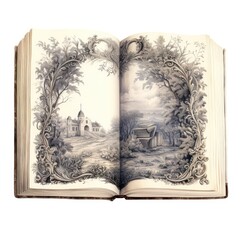 Mysterious Antique Book with Ornate Illustrations