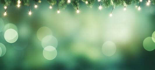 Christmas holiday decoration and illumination concept. Garland bokeh lights over green background.