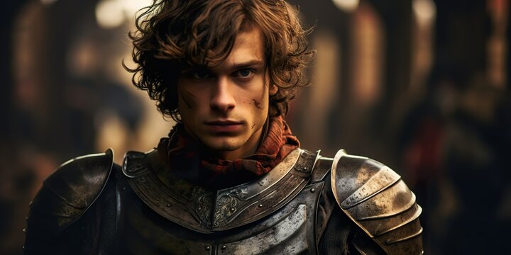 A portrait of a young squire proudly wearing partial armor, aspiring to become a knight
